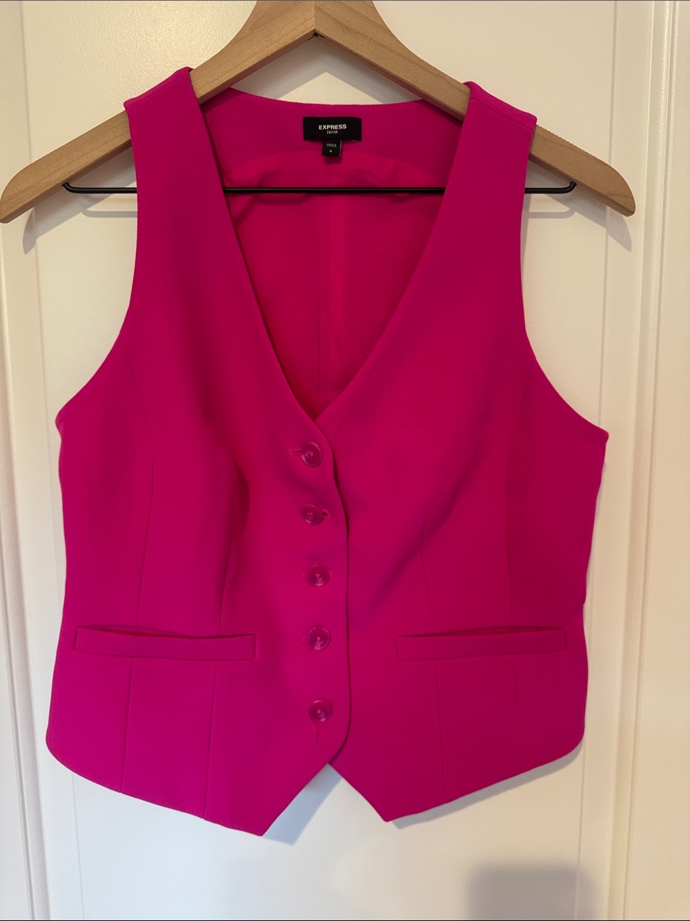 Express Hot Pink Fitted Button Vest